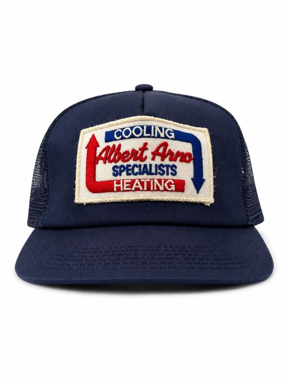 Vintage Albert Arno Cooling & Heating Trucker Hat Navy Mesh Snapback Unisex